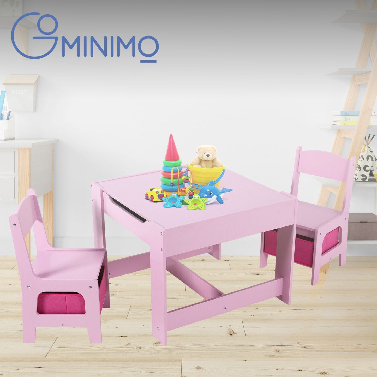 EKKIO 3PCS Kids Table and Chairs Set with Black Chalkboard (Pink) EK-KTCS-101-RHH