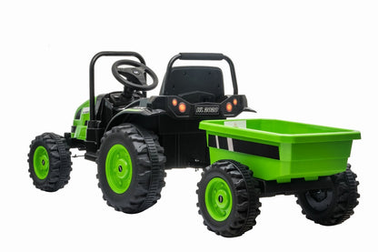 12V Kids Ride on Electric Tractor With Tipper Trailer – Green