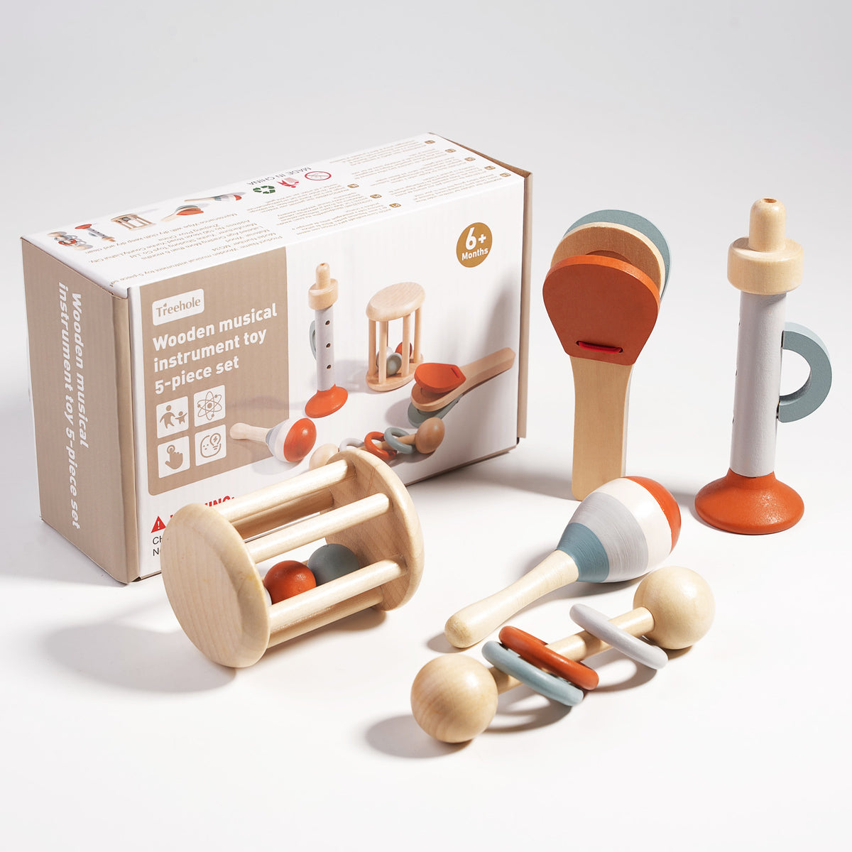 Orff Instruments Set Wooden Orff Instrument Set for Kids – Includes Rattle, Maraca, Bell, T ...