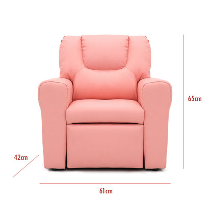 Pink Kids push back recliner chair with cup holder