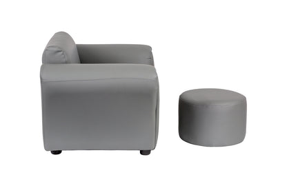 Kids Grey Couch Sofa Chair w/ Footstool in PU Leather