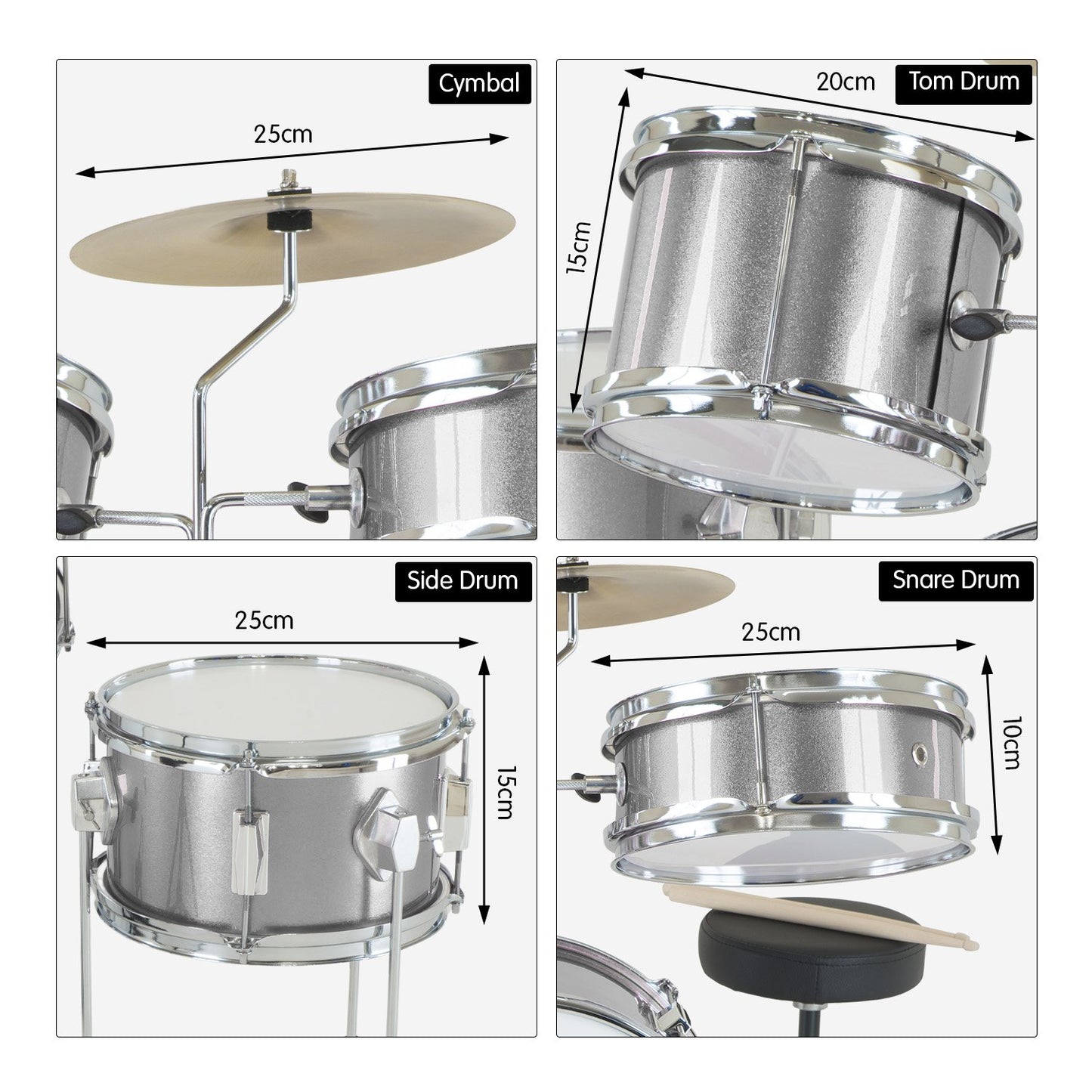 Karrera Childrens 4pc Drum Kit - Silver