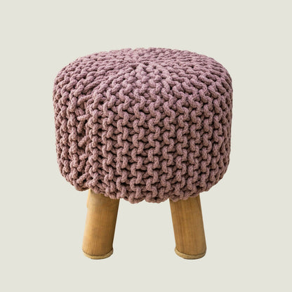 Kids Hand Knitted Cotton Braided Foot Rest Sitting Stool Ottoman (Rose Pink)