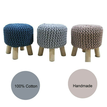 Kids Hand Knitted Cotton Braided Foot Rest Sitting Stool Ottoman (Light Grey)