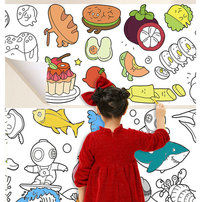 44cm*10m Kids Drawing Roll Color Filling Paper Graffiti Scroll Coloring Paper Toy(Style 01:2 themes)