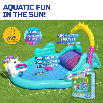 Bestway Inflatable Unicorn Themed Mini Water Fun Park Pool With Slide 220L